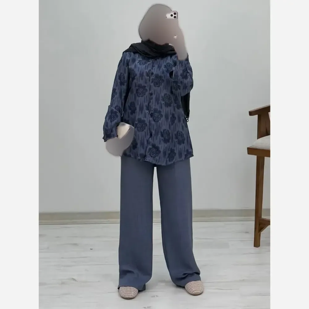 ست شومیز و شلوار زنانه جنس شانتون فری سایز