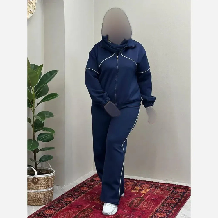 ست سویشرت و شلوار زنانه جنس مازراتی فری سایز رنگ مشکی سرمه ای شکلاتی