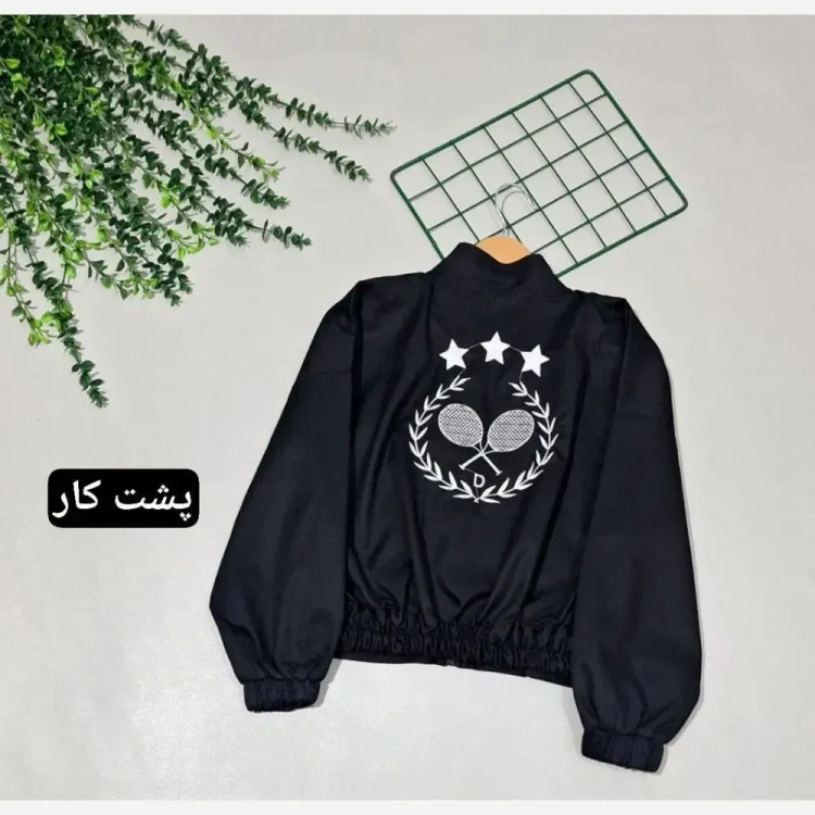 کاپشن بامبر تنیسی زنانه مشکی جنس کتان کجراه گرم بالا گلدوزی شده سایز 38 تا 46