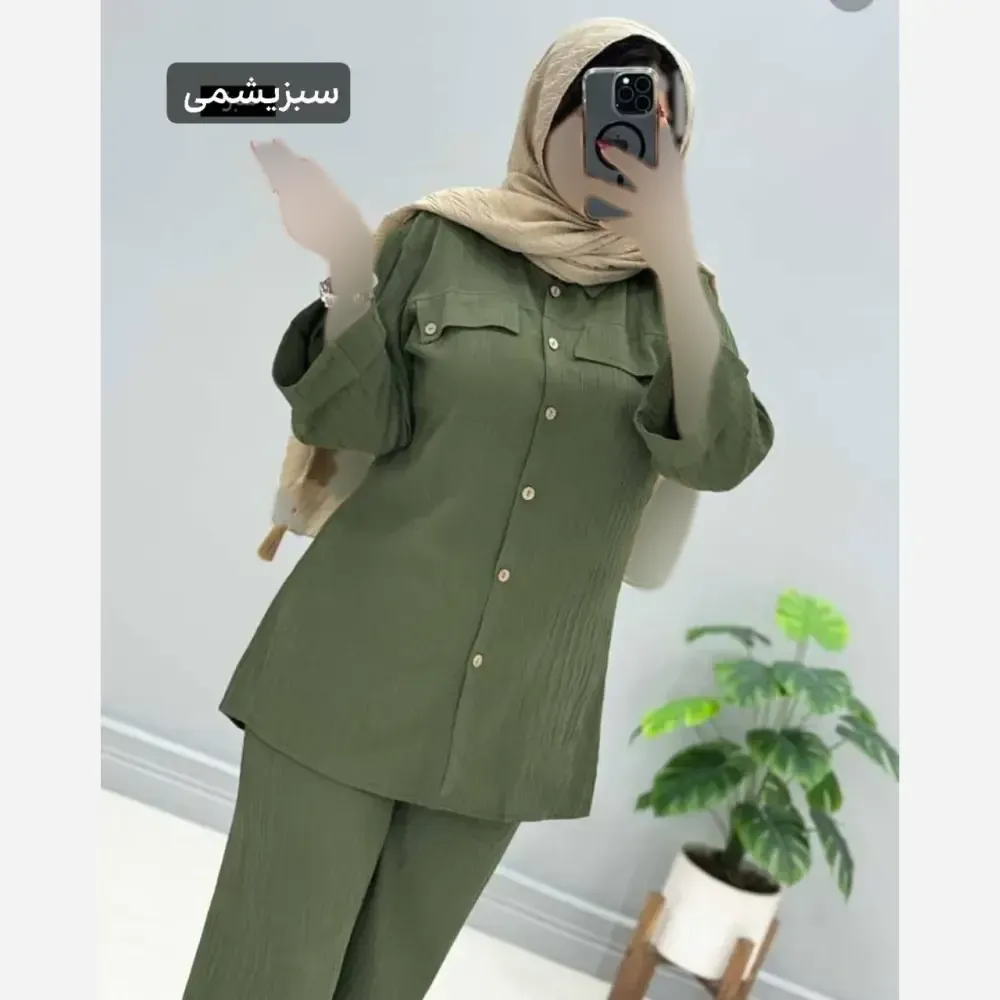 ست شومیز و شلوار مهدخت قواره دار لوک زیپی اعلا مشکی یشمی سایز فری