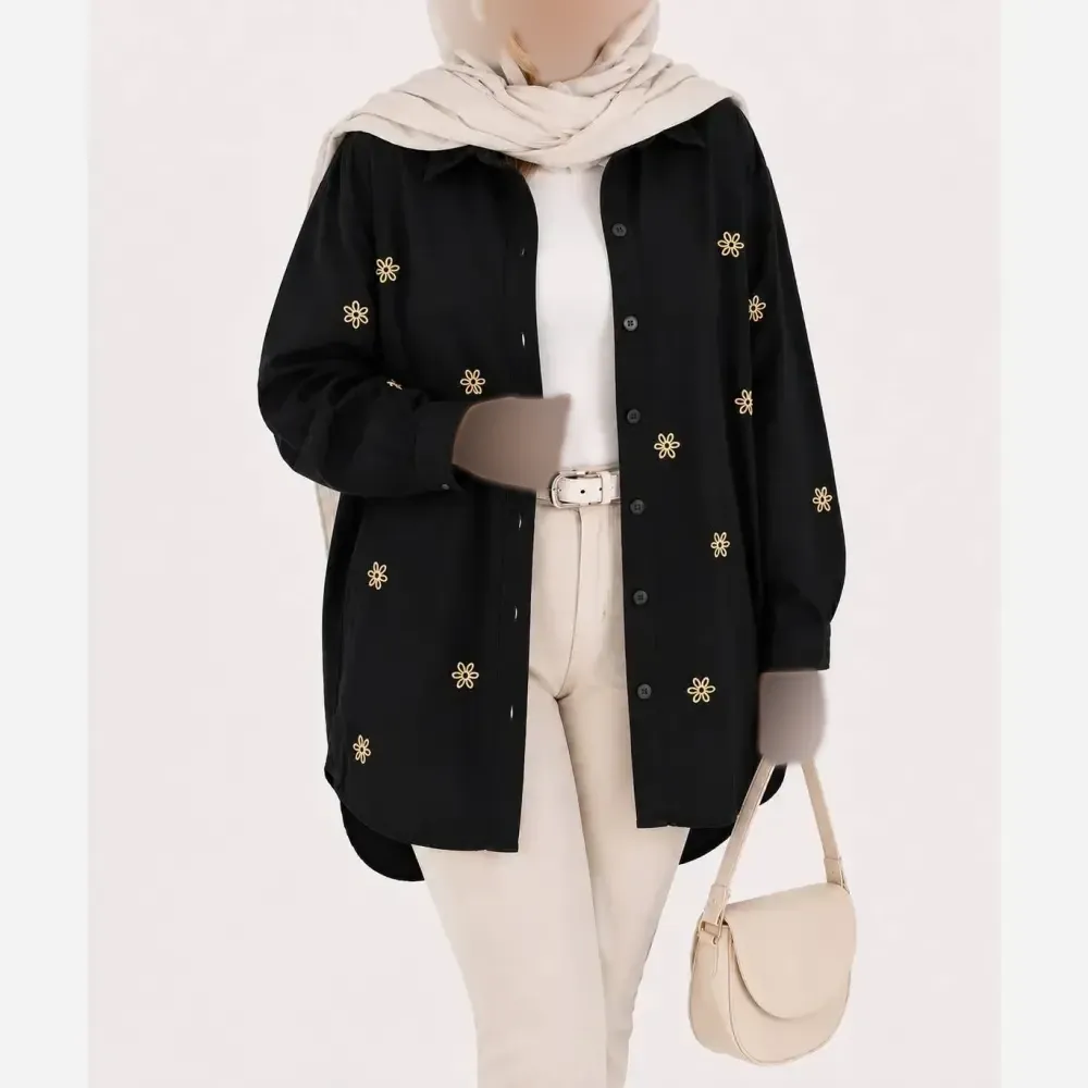 مانتو کتان لنین پنبه گلدوزی شده مدل ستاره فری سایز