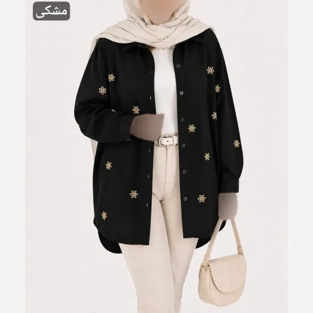 مانتو کتان لنین پنبه گلدوزی شده مدل ستاره فری سایز