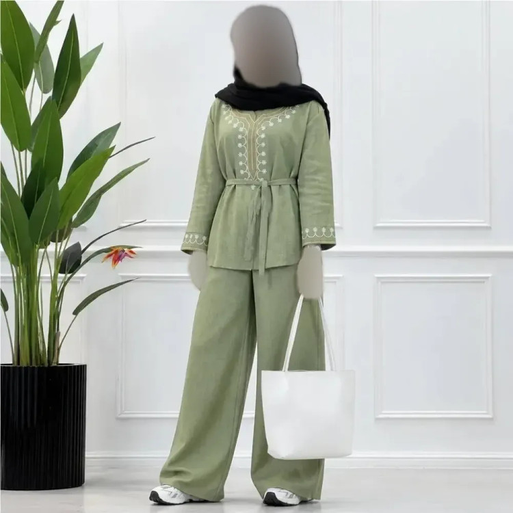 ست تونیک شلوار گلدوزی شده شانتون فری سایز