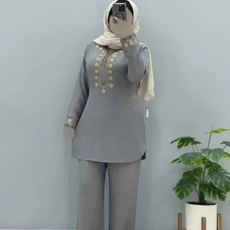 ست تونیک شلوار گلدوزی شده شانتون فری سایز