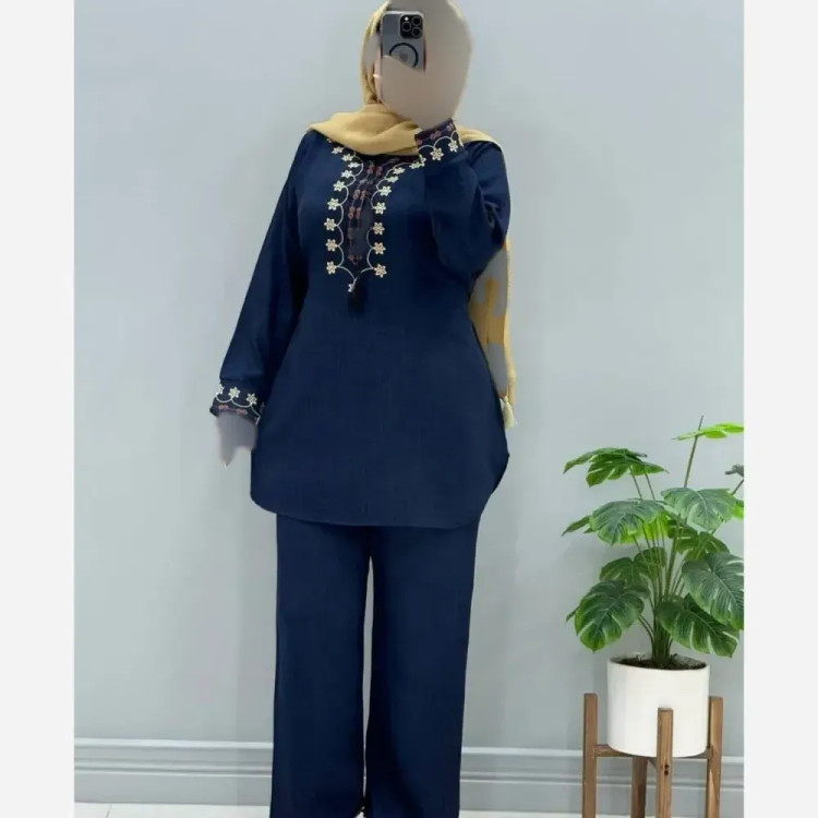 ست تونیک شلوار گلدوزی شده شانتون فری سایز