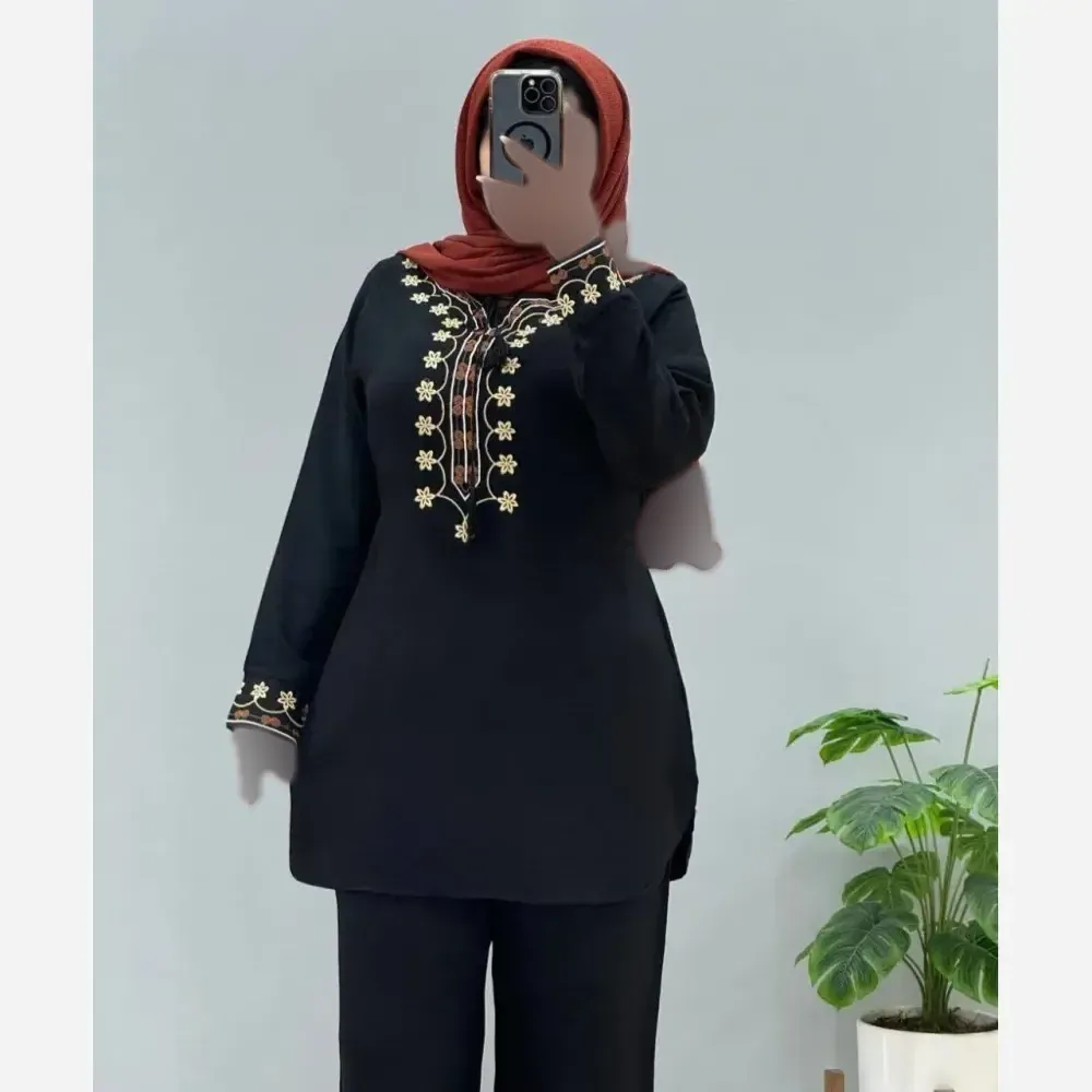 ست تونیک شلوار گلدوزی شده شانتون فری سایز
