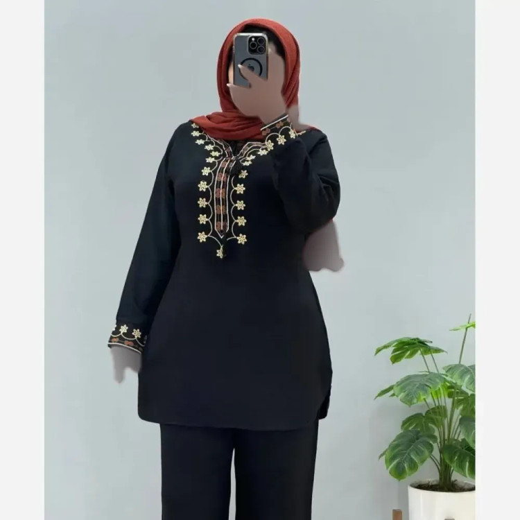 ست تونیک شلوار گلدوزی شده شانتون فری سایز