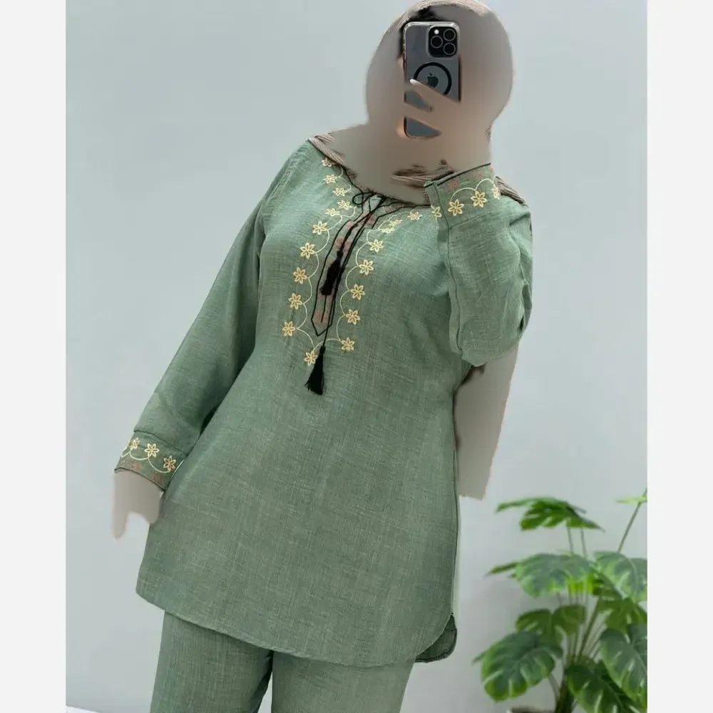 ست تونیک شلوار گلدوزی شده شانتون فری سایز