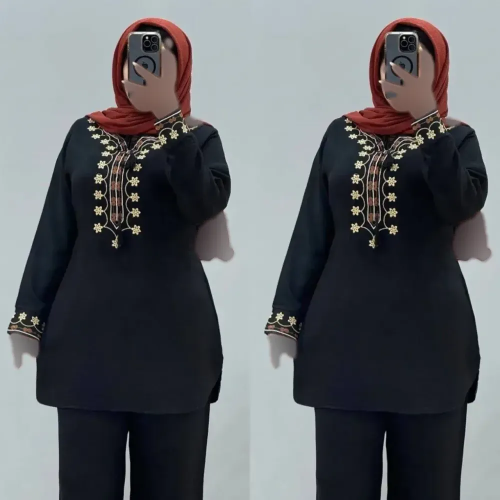 ست تونیک شلوار گلدوزی شده شانتون فری سایز