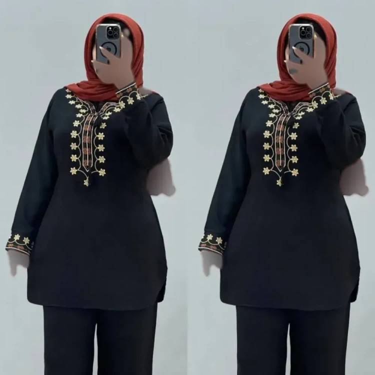 ست تونیک شلوار گلدوزی شده شانتون فری سایز