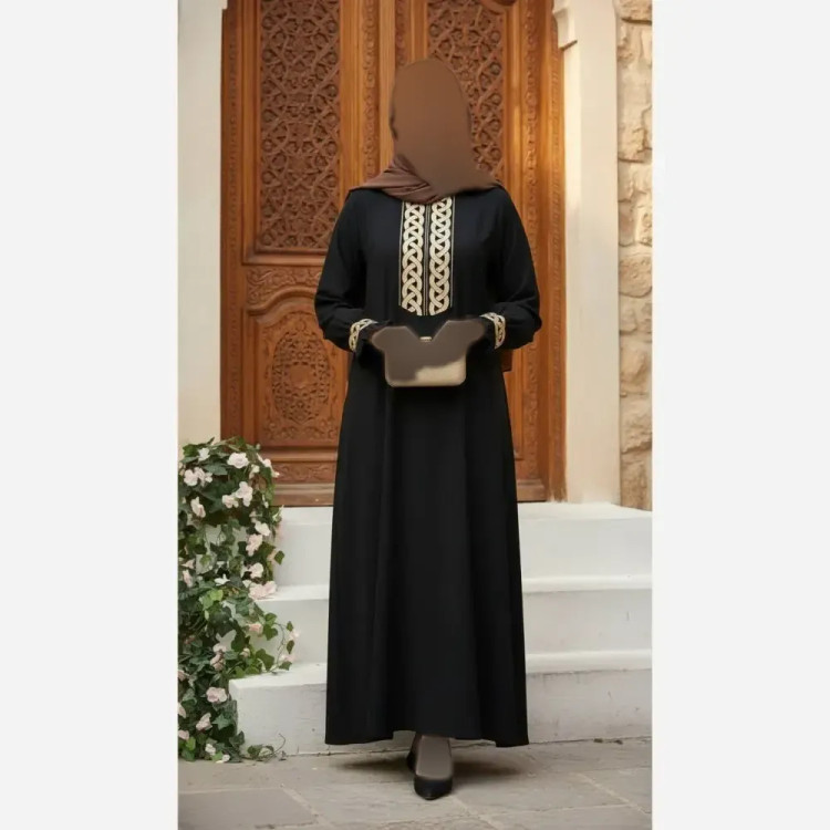 مانتو عبایی مدل عایشه جنس الیزه رنگ مشکی فری سایز
