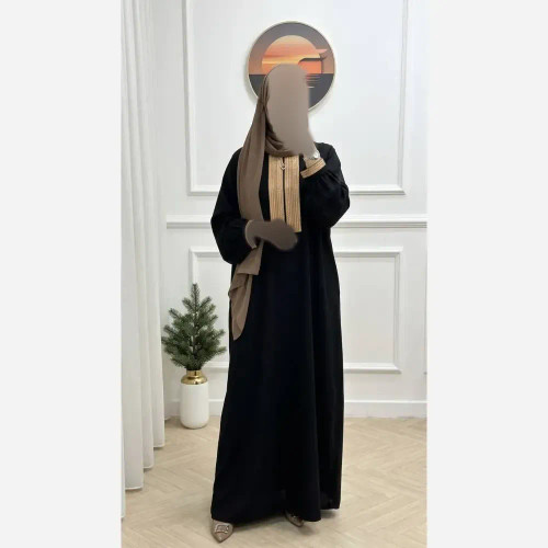 عبا طلاکوب زنانه جنس الیزه رنگ مشکی فری سایز