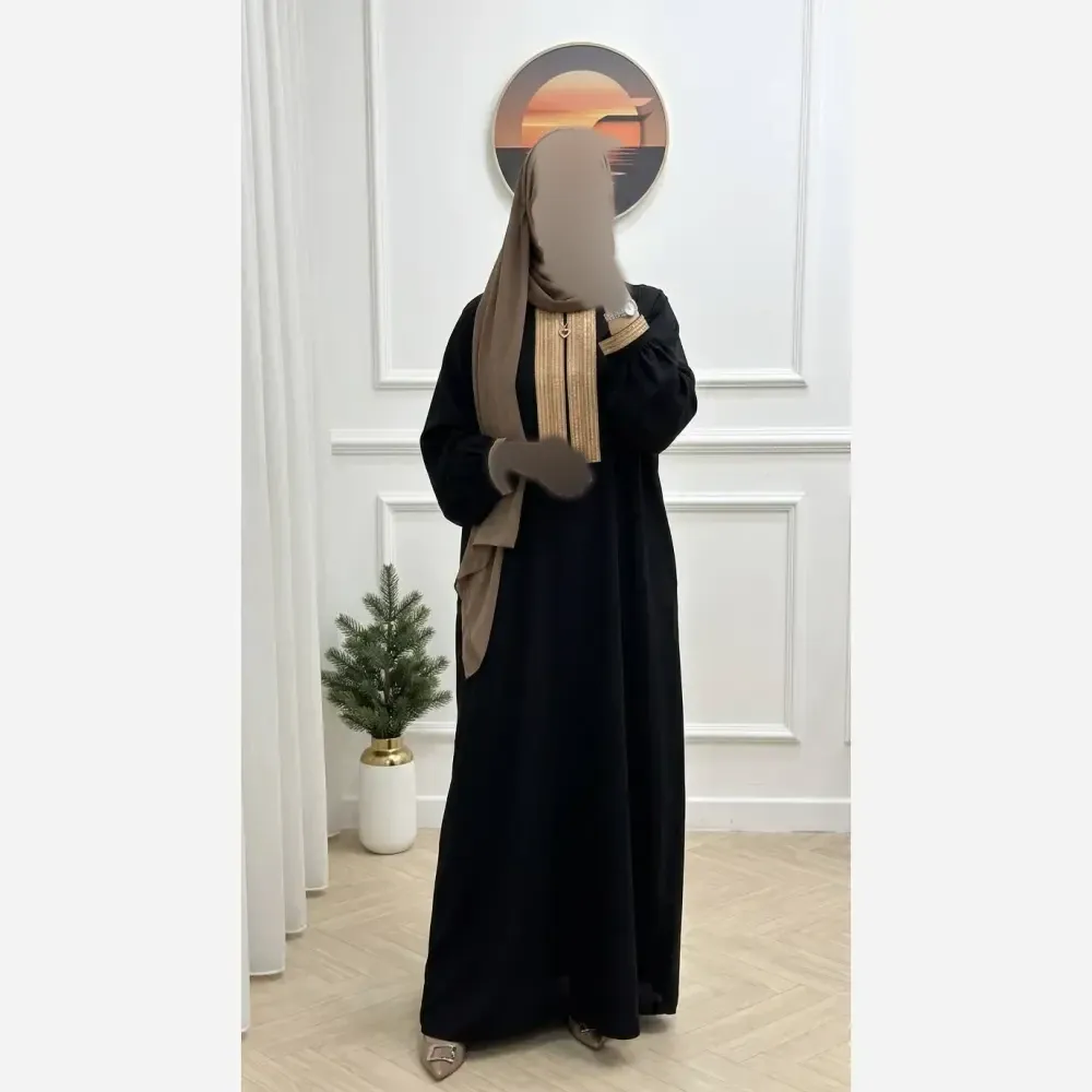 عبا طلاکوب زنانه جنس الیزه رنگ مشکی فری سایز