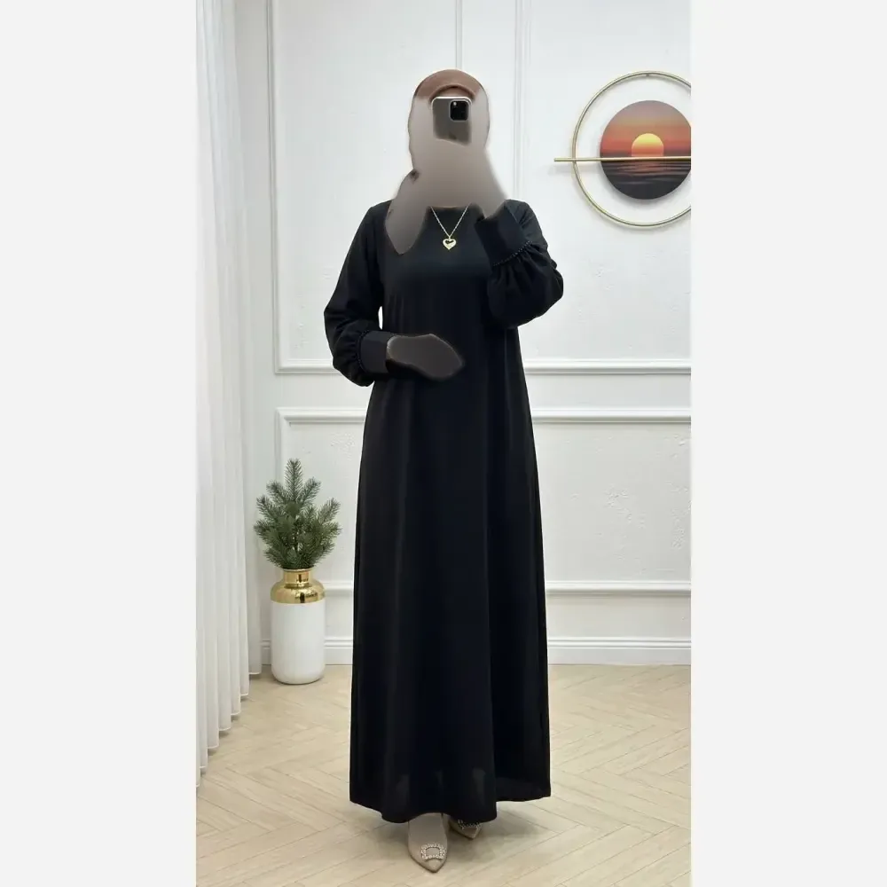 عبا مشکی مروارید دوزی جنس الیزه فری سایز تا 50