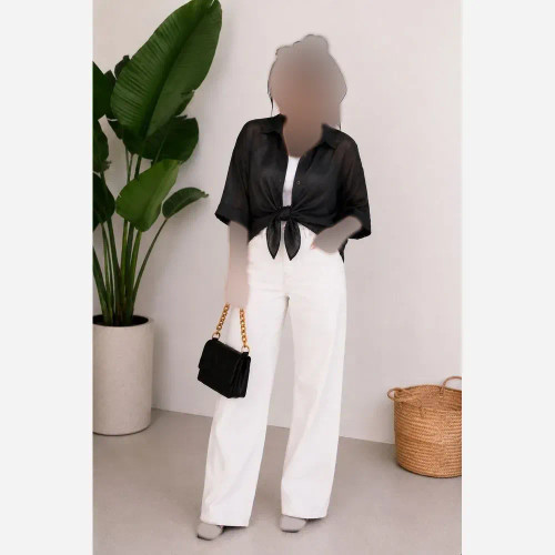 شومیز گره ای آیوا کریستال مشکی فری سایز