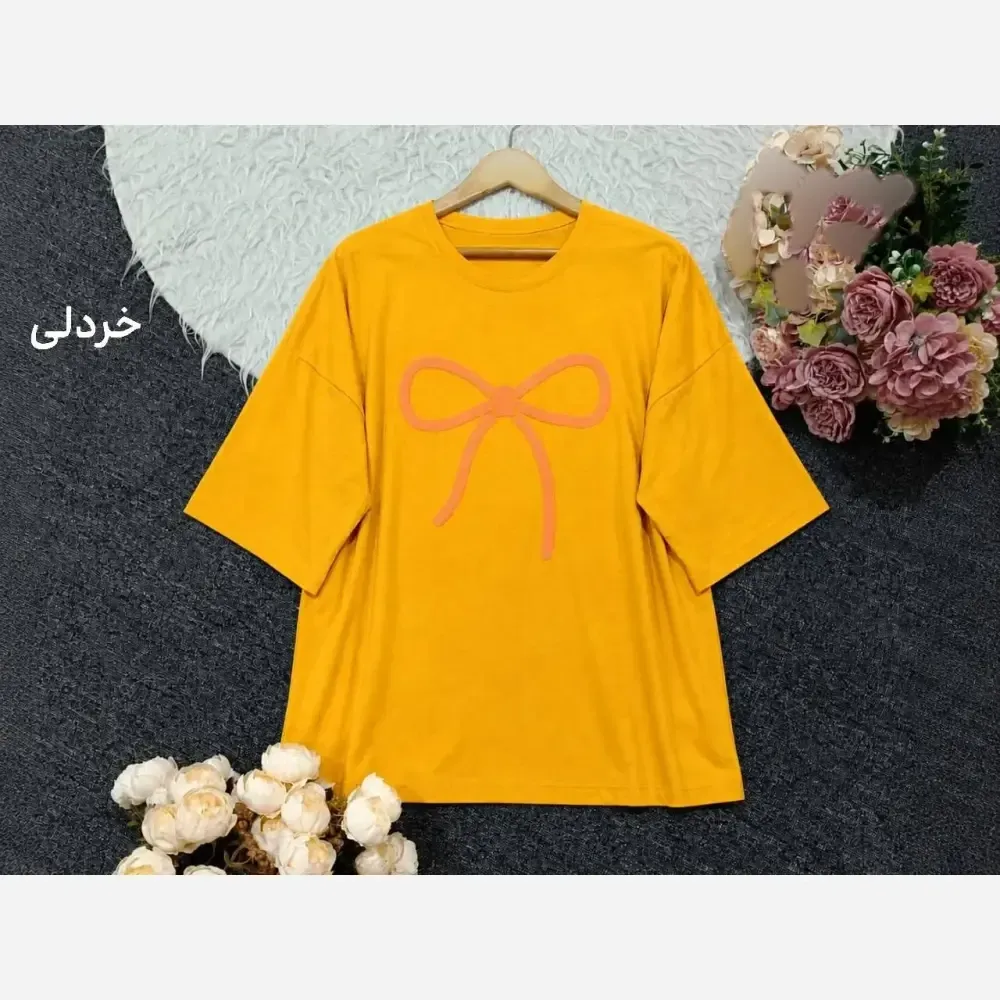 تیشرت لانگ پنبه درجه یک طرح پاپیون رنگی فری سایز