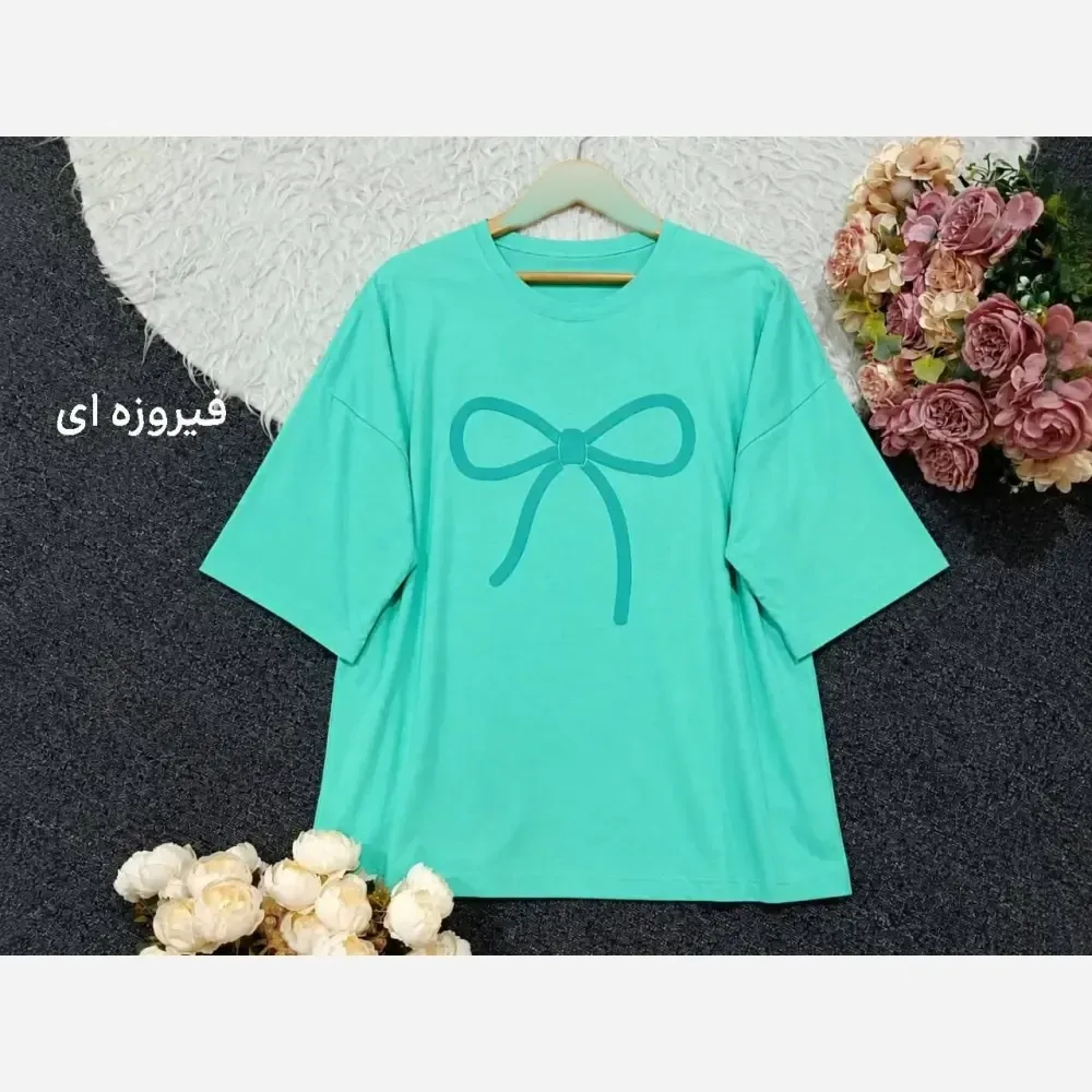 تیشرت لانگ پنبه درجه یک طرح پاپیون رنگی فری سایز