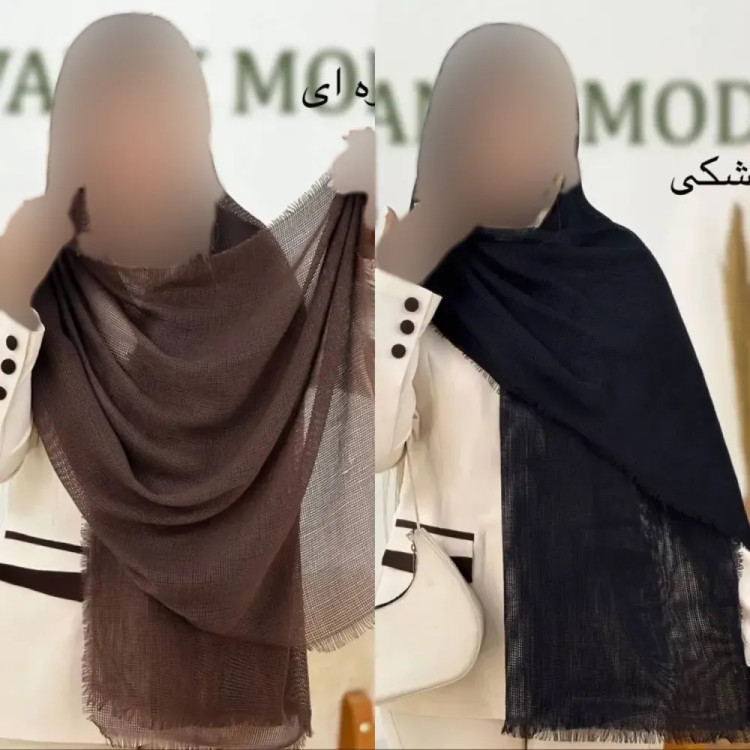 شال دور ریش پلیسه لمه دار نسکافه ای ابعاد 75 در 175 سانتیمتر