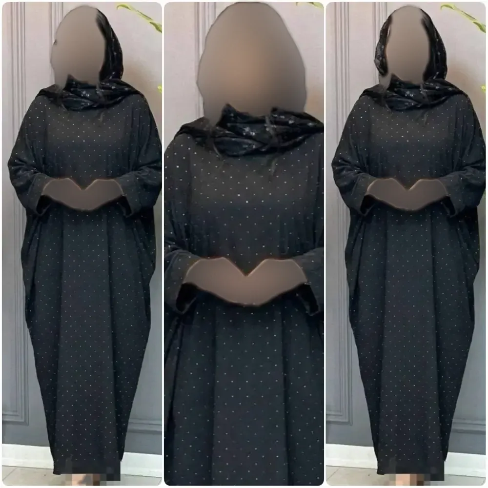 عبا زنانه مدل عبایی نگین دار جنس الیزه رنگ مشکی سایز فری سایز