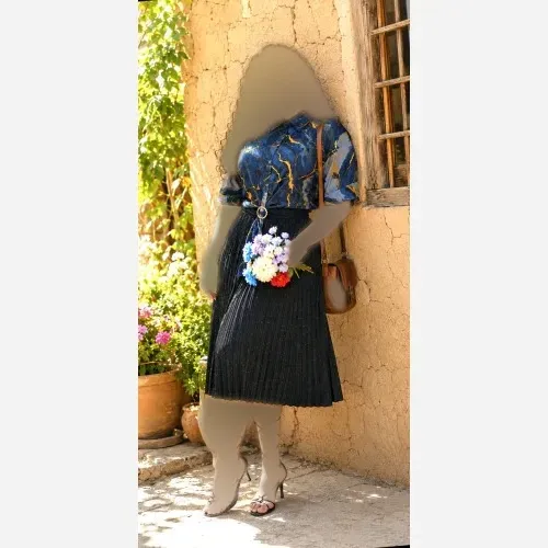 شومیز گره ای طرح مرمر نخی سرمه ای فری سایز