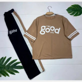 ست تیشرت و شلوار پنبه گلکسی زنانه مدل good سایز فری 38 تا 46