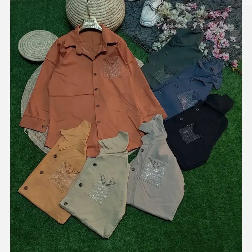 شومیز جیب نگین کتان جنس کتان اعلا وارداتی سایز 38 تا 46