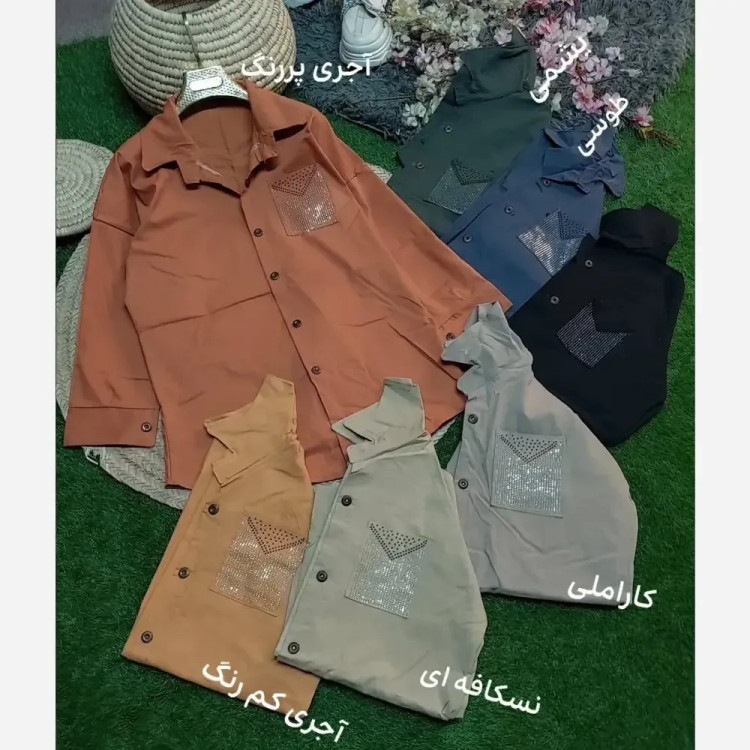 شومیز جیب نگین کتان جنس کتان اعلا وارداتی سایز 38 تا 46