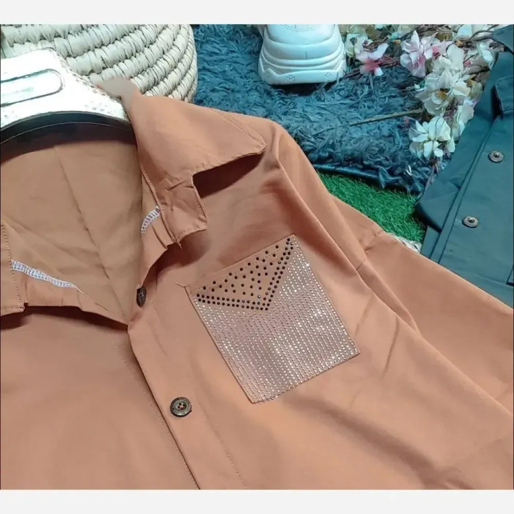 شومیز جیب نگین کتان جنس کتان اعلا وارداتی سایز 38 تا 46
