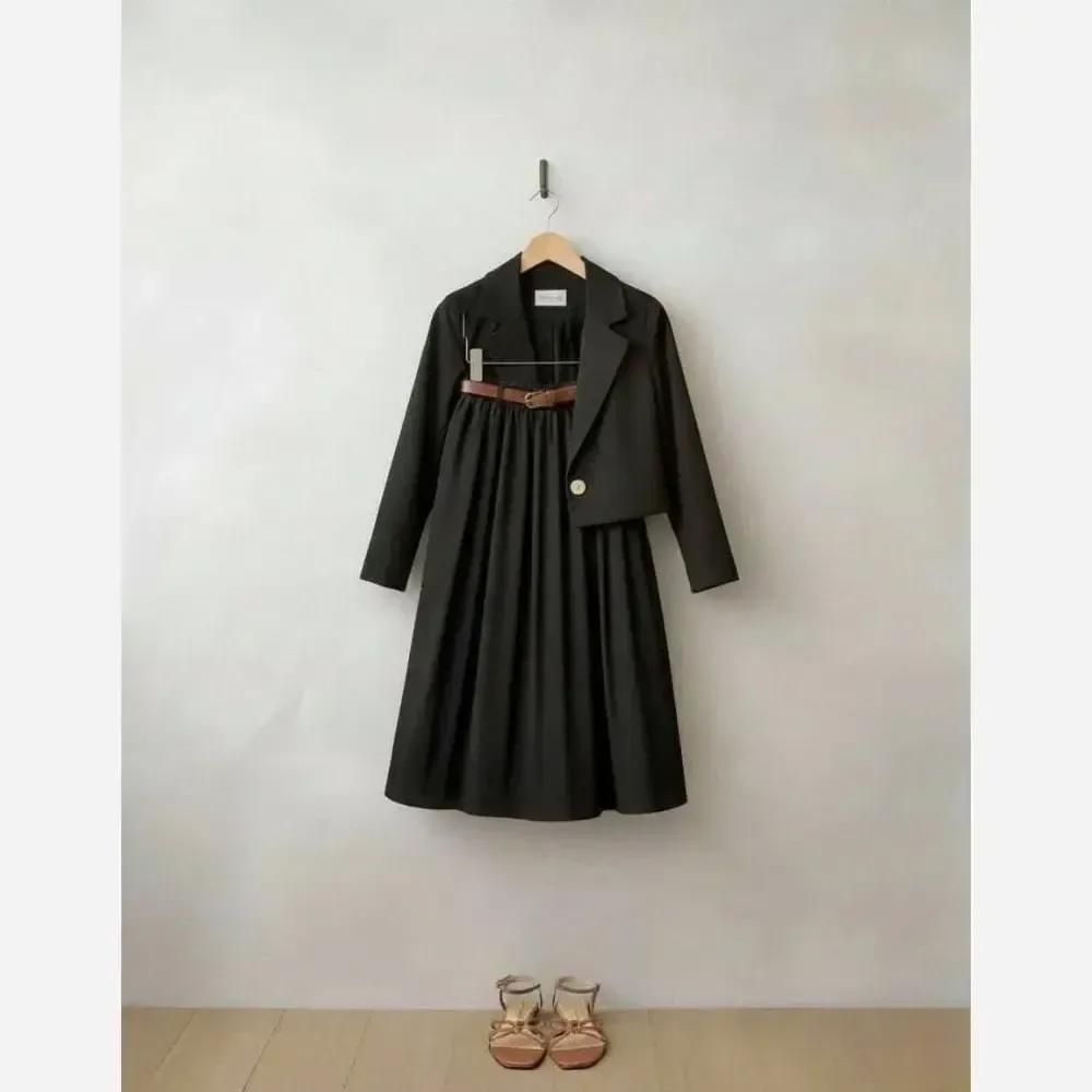 ست کت و دامن لنین درجه یک سه تیکه با کمربند چرمی سایز 38 تا 46