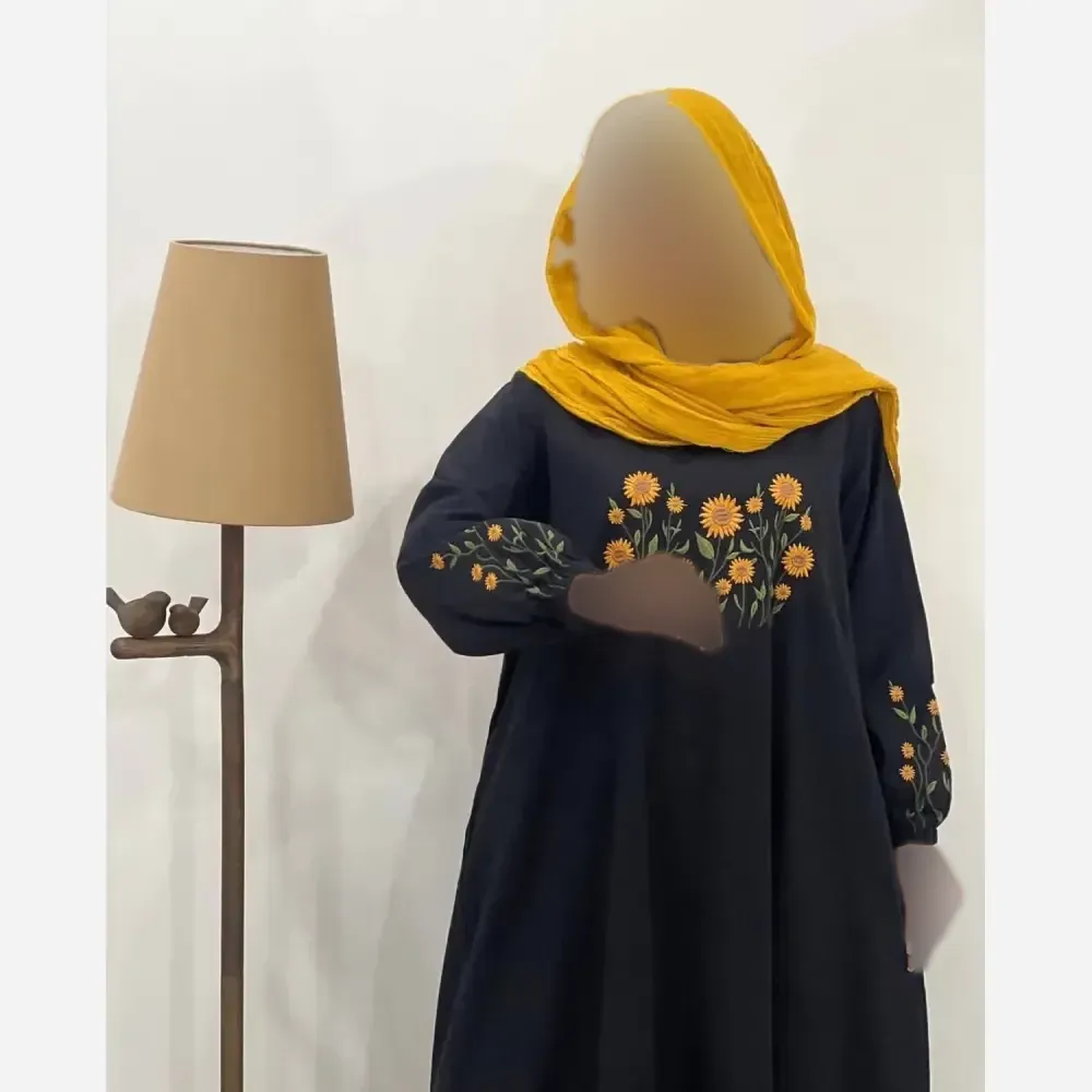 کفتان مخمل کبریتی آفتابگردان مشکی فری سایز