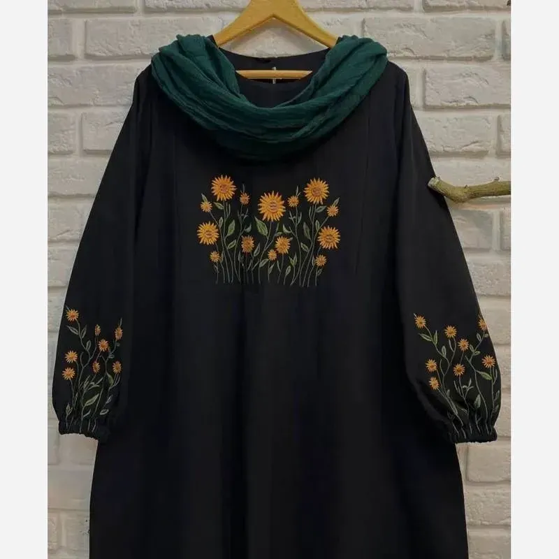 کفتان مخمل کبریتی آفتابگردان مشکی فری سایز