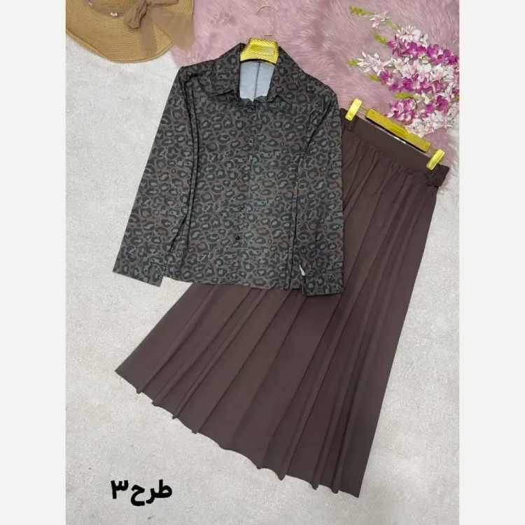 ست شومیز دامن دلارام جنس کرپ بوگاتی و لنین فری سایز 38 تا 46