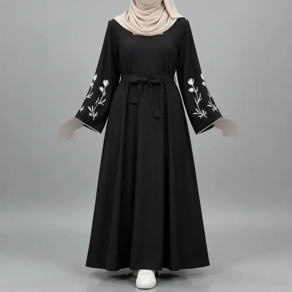 پیراهن عبایی گلاله مشکی گلدوزی شده جنس الیزه باکیفیت سایز 40 تا 50