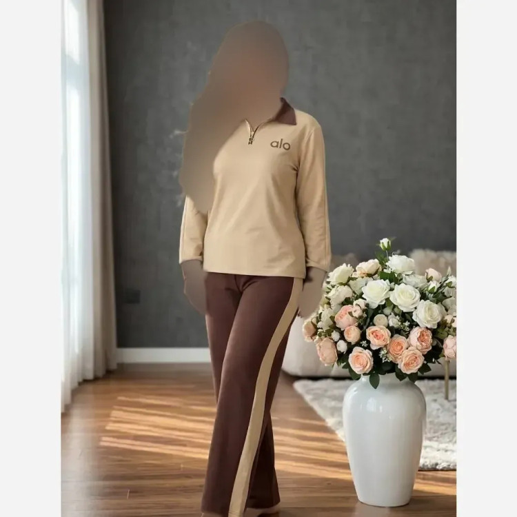 ست نیم زیپ زنانه جنس گلکسی نخ پنبه رنگ کرم و شکلاتی فری سایز