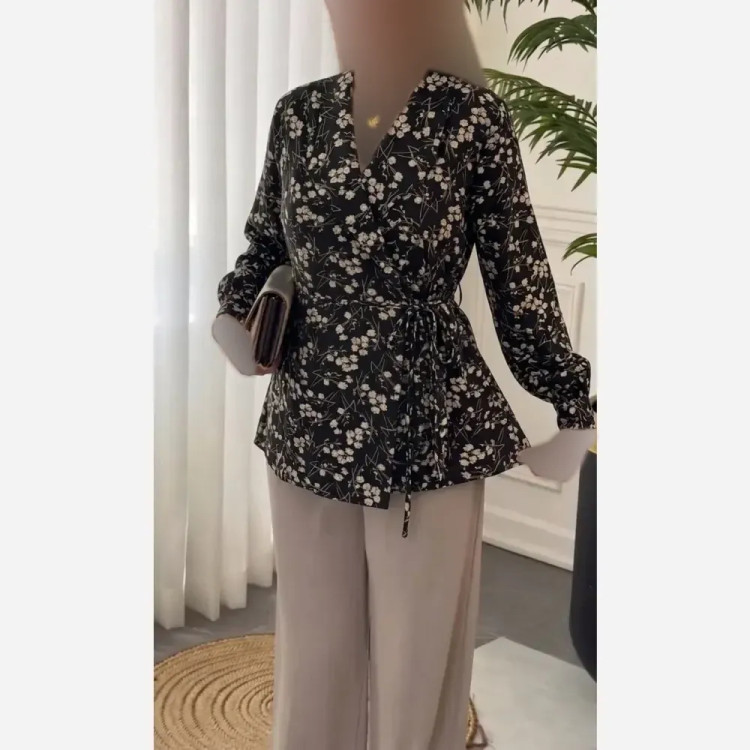 شومیز زنانه مدل ناهید جنس الیزه و کرپ حریر فری سایز