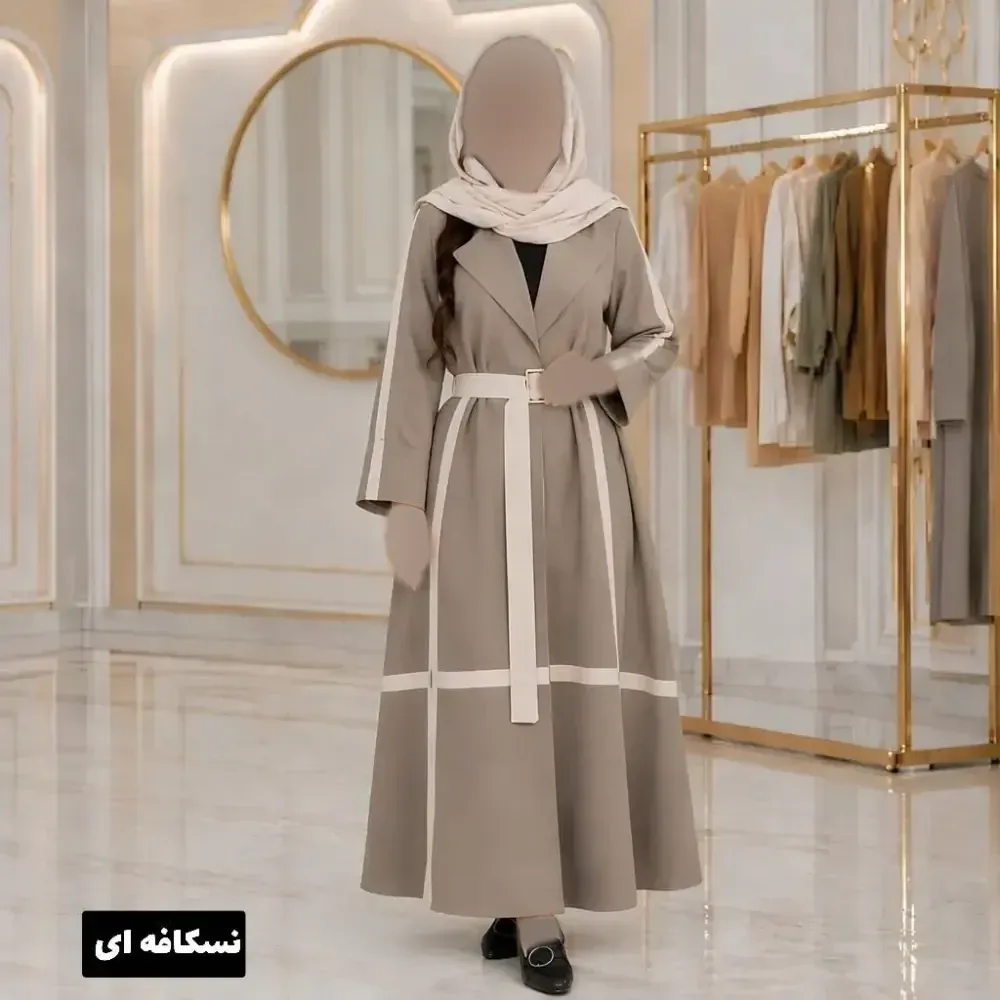مانتو بلند زنانه شعله جنس بزایاق ریزشی کمربنددار فری سایز تا 48