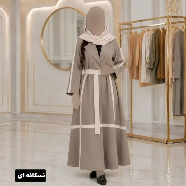 مانتو بلند زنانه شعله جنس بزایاق ریزشی کمربنددار فری سایز تا 48