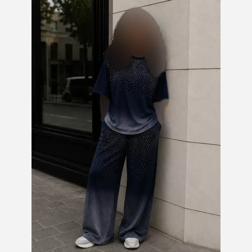 ست تیشرت شلوار کهکشان نگین جنس گلکسی نخ پنبه سایز فری 38 تا 48