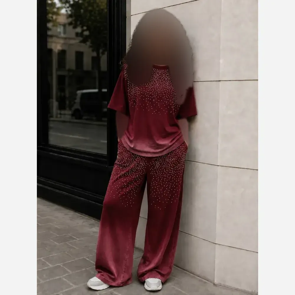 ست تیشرت شلوار کهکشان نگین جنس گلکسی نخ پنبه سایز فری 38 تا 48