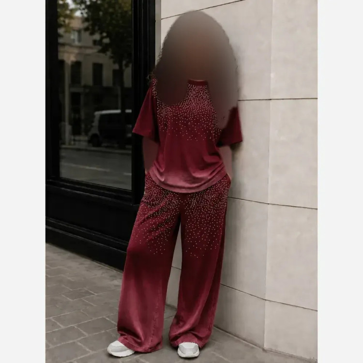 ست تیشرت شلوار کهکشان نگین جنس گلکسی نخ پنبه سایز فری 38 تا 48