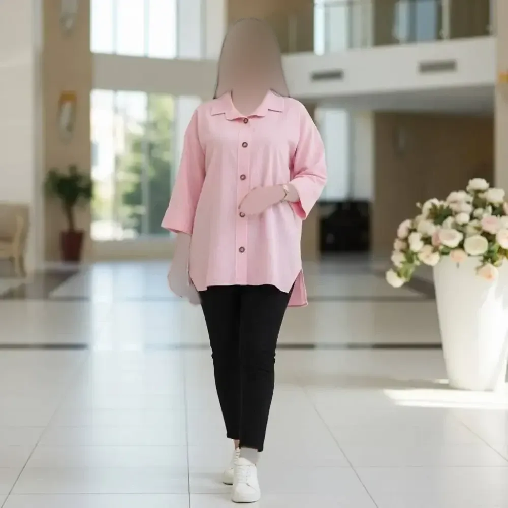 مانتو باکسی ستایش جنس لنین پنبه فری سایز