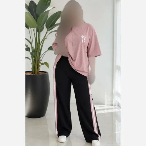 ست تیشرت و شلوار بگ زنانه گلکسی نخ پنبه فری سایز تا 48