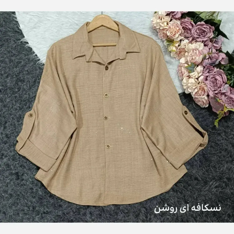 شومیز مانتویی نگینی زنانه جنس صوفیا درجه یک فری سایز
