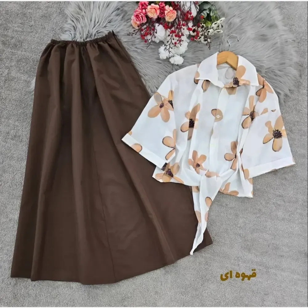 ست شومیز گره ای و دامن لنینت فری سایز زنانه خنک تابستانه