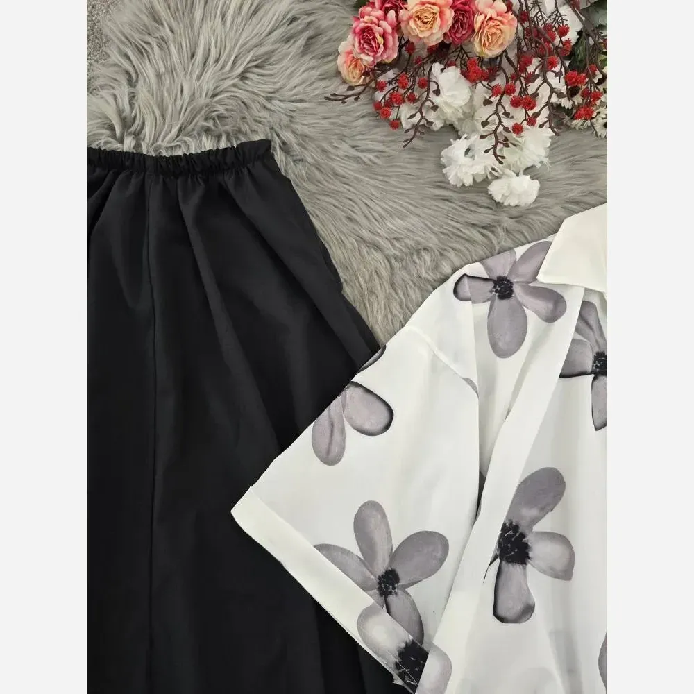 ست شومیز گره ای و دامن لنینت فری سایز زنانه خنک تابستانه