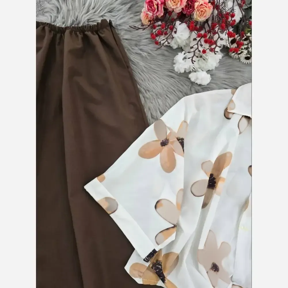 ست شومیز گره ای و دامن لنینت فری سایز زنانه خنک تابستانه