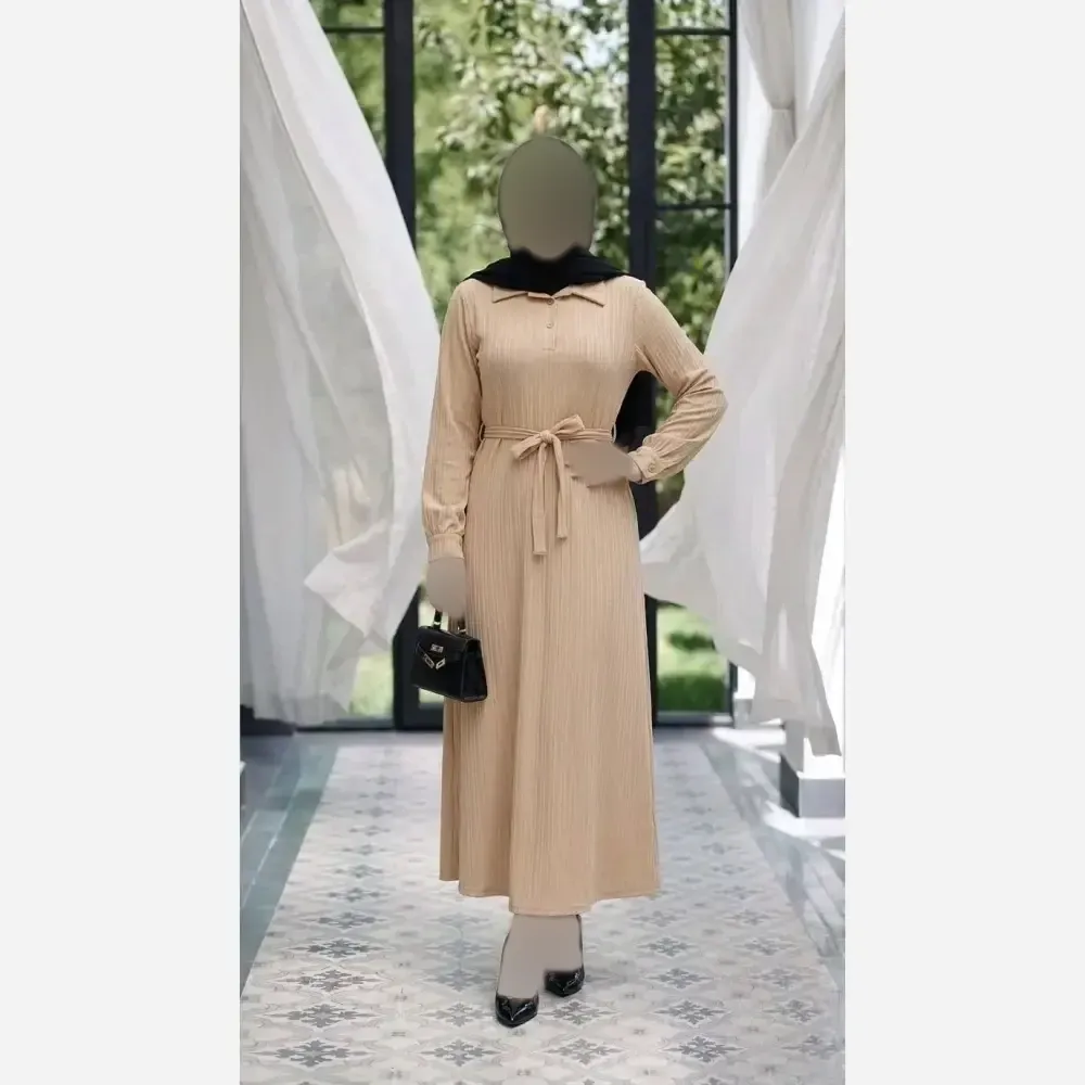 پیراهن بلند سلین زنانه آیوا فری سایز سورمه ای نسکافه ای تیره روشن