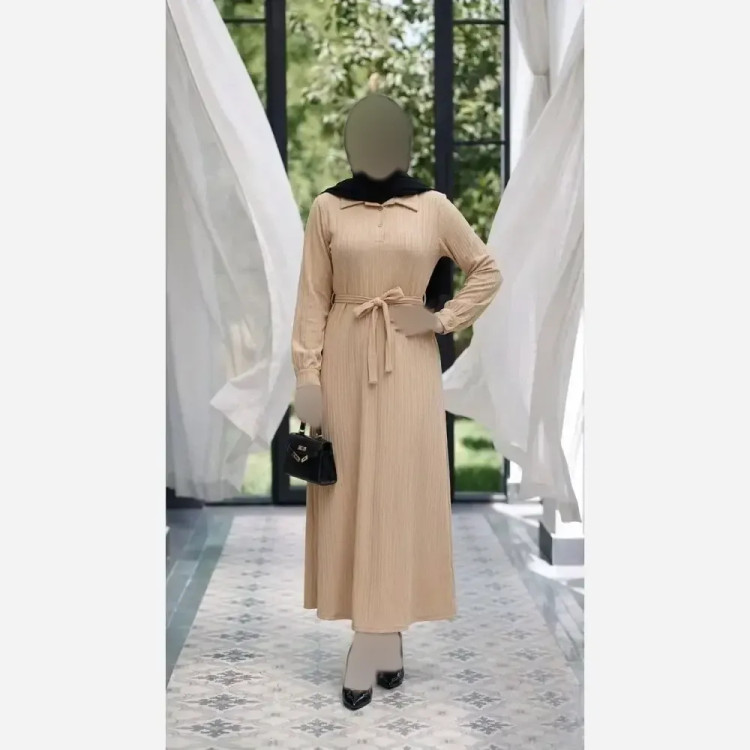 پیراهن بلند سلین زنانه آیوا فری سایز سورمه ای نسکافه ای تیره روشن