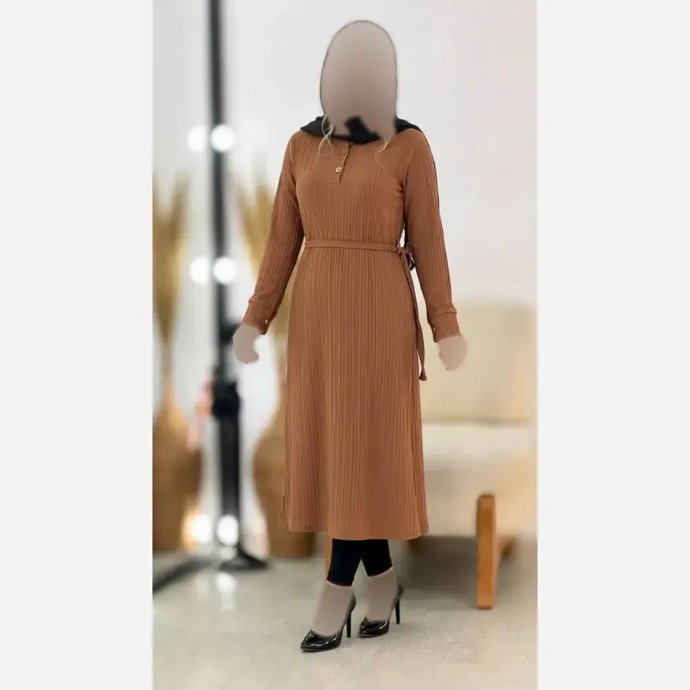 پیراهن بلند سلین زنانه آیوا فری سایز سورمه ای نسکافه ای تیره روشن