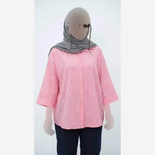 شومیز مانتویی ینزه پفکی درجه یک رنگ صورتی فری سایز